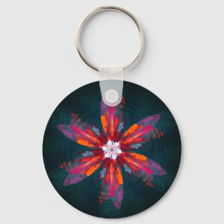 Floral Mandala Flowers Orange Red Blue Abstract Schlüsselanhänger