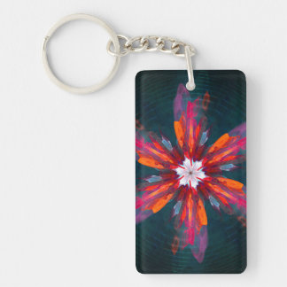 Floral Mandala Flowers Orange Red Blue Abstract Schlüsselanhänger