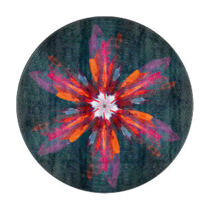 Floral Mandala Flowers Orange Red Blue Abstract Schneidebrett