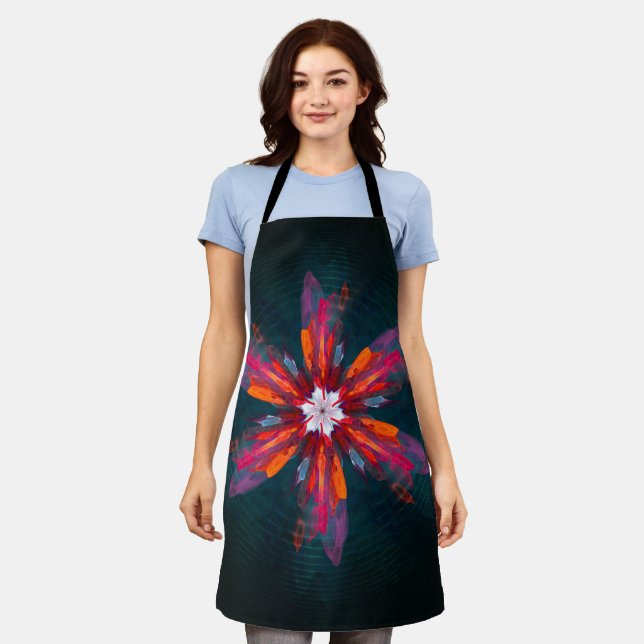Floral Mandala Flowers Orange Red Blue Abstract Schürze (Getragen)