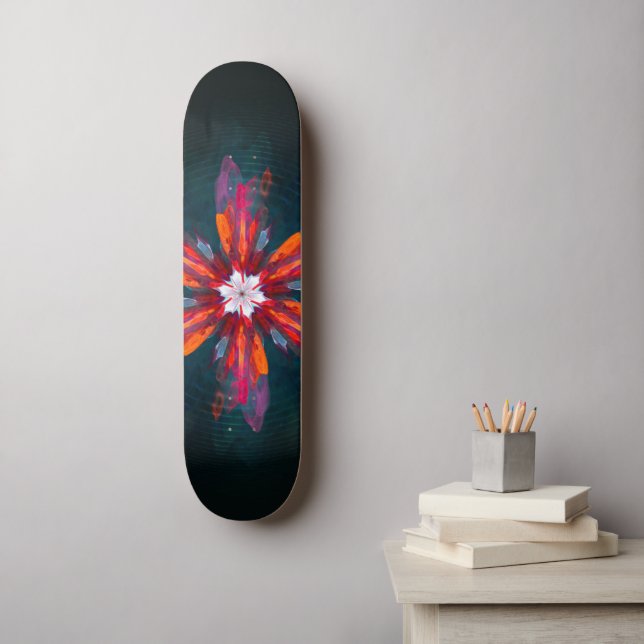 Floral Mandala Flowers Orange Red Blue Abstract Skateboard (Wandkunst)