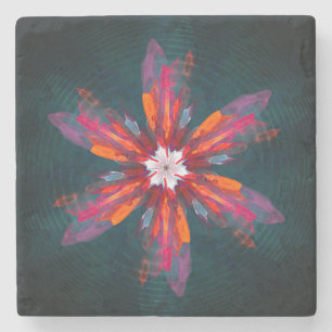 Floral Mandala Flowers Orange Red Blue Abstract Steinuntersetzer