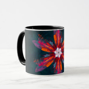Floral Mandala Flowers Orange Red Blue Abstract Tasse