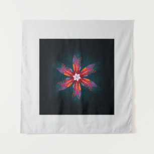 Floral Mandala Flowers Orange Red Blue Abstract Wandteppich