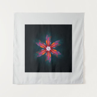 Floral Mandala Flowers Orange Red Blue Abstract Wandteppich