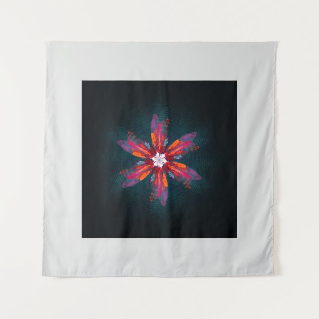 Floral Mandala Flowers Orange Red Blue Abstract Wandteppich (Vorderseite)