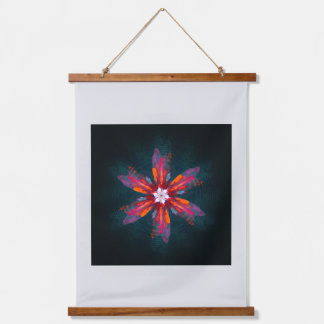 Floral Mandala Flowers Orange Red Blue Abstract Wandteppich Mit Holzrahmen