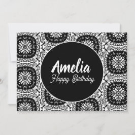 Floral Mandala Geburtstagsparty Schwarz-weiß Feiertagskarte