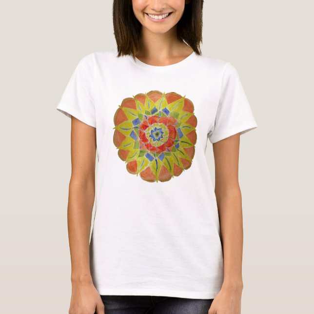 Floral Mandala Handgemalt Frauenoberster T - Shirt (Vorderseite)