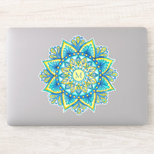 Floral Mandala Monogram Blue Türkis Yellow Aufkleber
