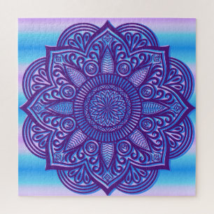 Floral Mandala Peace Colorado Lila Aqua Blue Puzzle