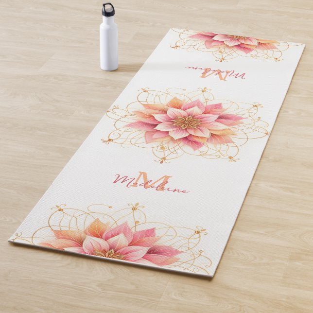Floral Mandala Peach Pink Coral Chic Name Monogram Yogamatte (Beispiel)