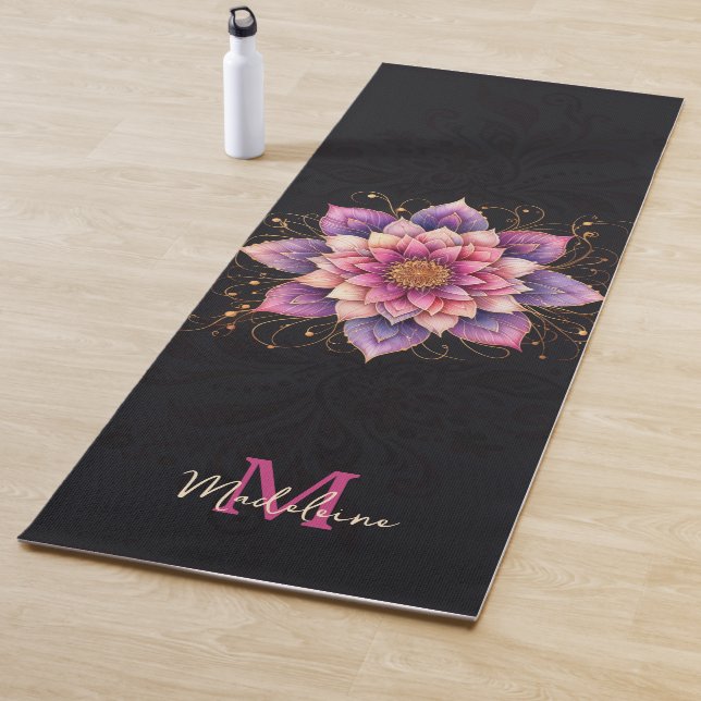 Floral Mandala Pink Lila Elegantenname Monogram Yogamatte (Beispiel)