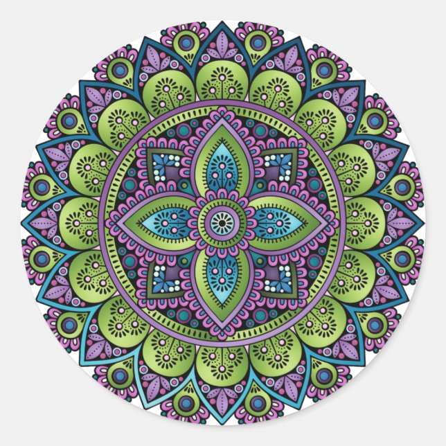 Floral Mandala Runder Aufkleber (Vorderseite)