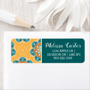 Floral Mandala Tile in Orange & Aquamarin