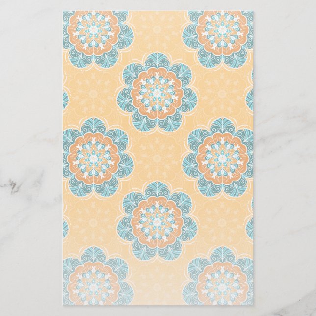Floral Mandala Tile in Orange & Aquamarin Briefpapier (Vorderseite)