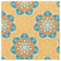 Floral Mandala Tile in Orange & Aquamarin