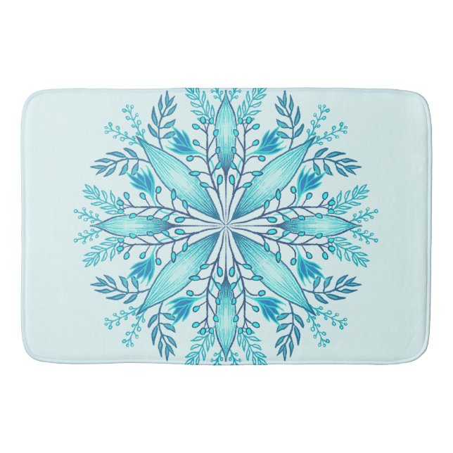 Floral Mandala - Türkis Blue Boho Snowflake Badematte (Vorderseite)