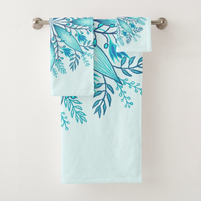 Floral Mandala - Türkis Blue Boho Snowflake Badhandtuch Set (Insitu)