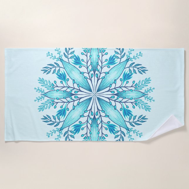 Floral Mandala - Türkis Blue Boho Snowflake Strandtuch (Vorderseite)