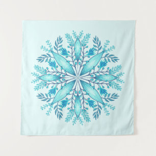 Floral Mandala - Türkis Blue Boho Snowflake Wandteppich