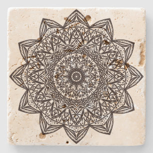 Floral Mandela Minimalistische Schwarze Silhouette Steinuntersetzer