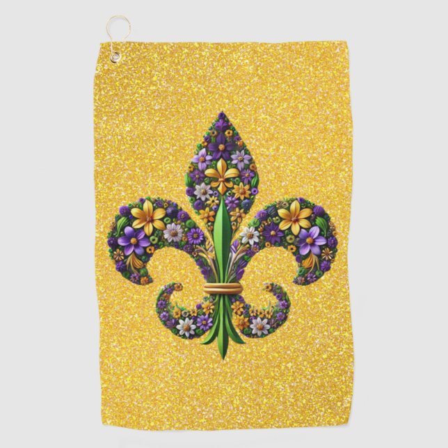 Floral Mardi Gras Lilie Golfhandtuch (Vorderseite)
