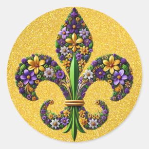 Floral Mardi Gras Lilie Runder Aufkleber