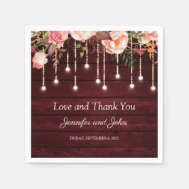 Floral Maroon Wooden Rustikale Hochzeit Serviette