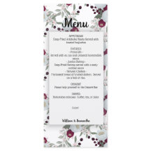 Floral Marsala Wedding Brautparty Menu