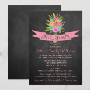 Floral Mason Jar auf Chalkboard-Brautparty Einladung