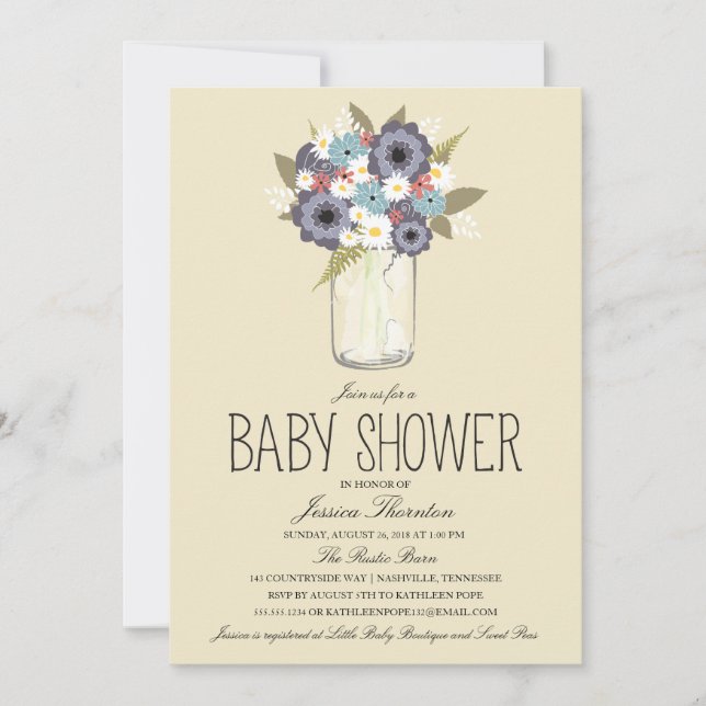 Floral Mason Jar Baby Shower Einladung (Vorderseite)