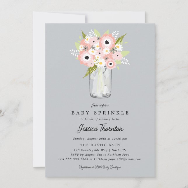 Floral Mason Jar Baby Shower Einladung (Vorderseite)