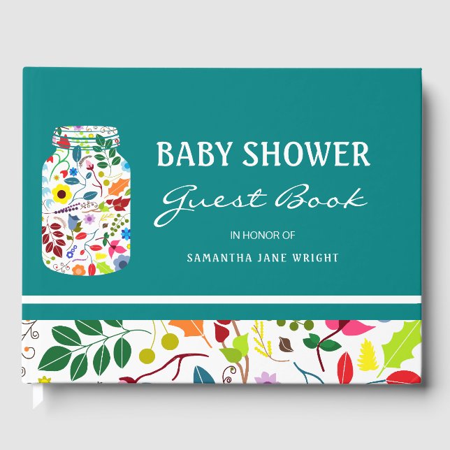 Floral Mason Jar Baby Shower Gästebuch (Vorderseite)