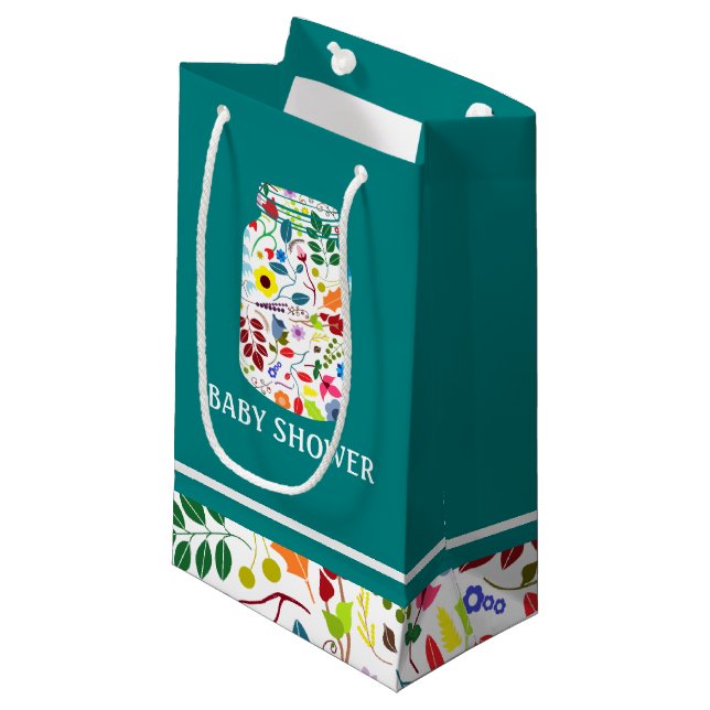 Floral Mason Jar Baby Shower Kleine Geschenktüte (Vorderseite Schrägansicht)