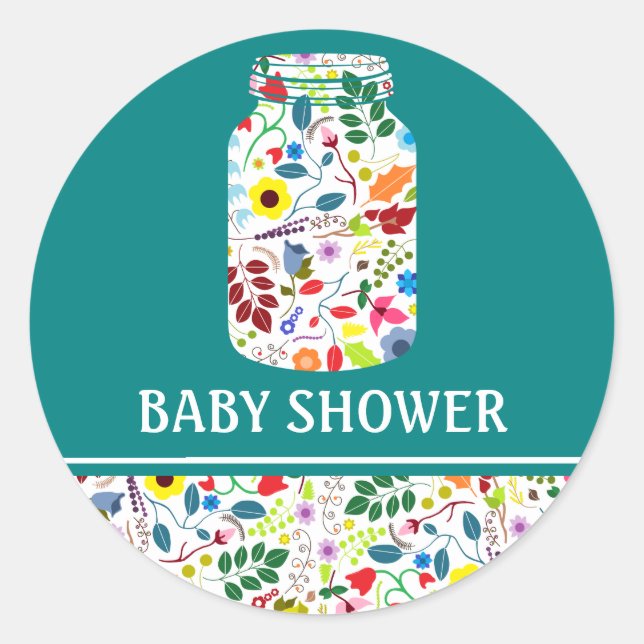 Floral Mason Jar Baby Shower Runder Aufkleber (Vorderseite)