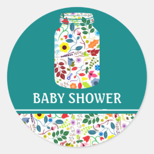 Floral Mason Jar Baby Shower Runder Aufkleber
