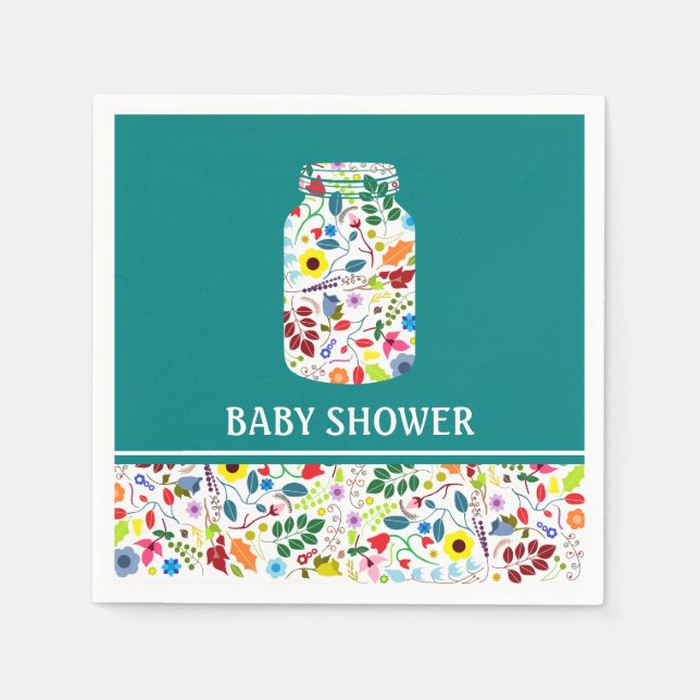 Floral Mason Jar Baby Shower Serviette (Vorderseite)