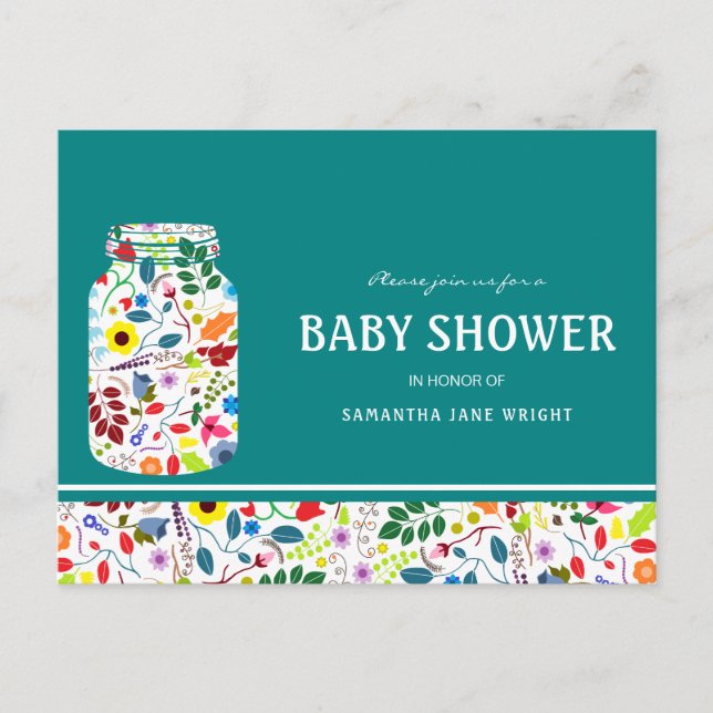 Floral Mason Jar Babydusche Einladung (Vorderseite)