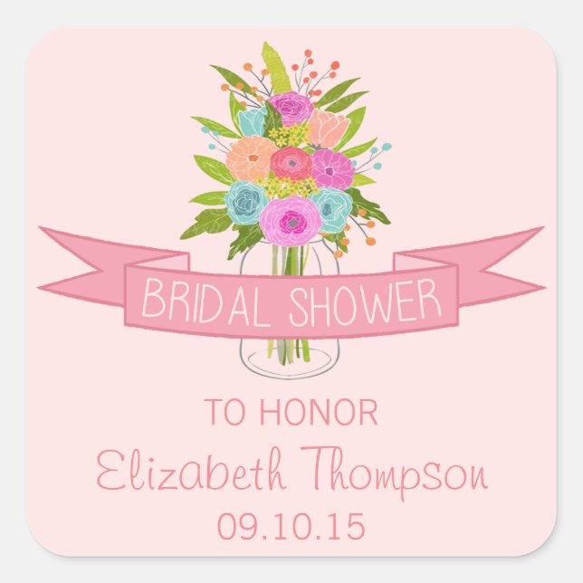 Floral Mason Jar Brautparty Stickers (Vorderseite)