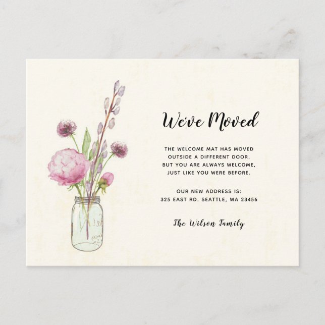 Floral Mason Jar haben wir neue Adresse verschoben Postkarte (Vorderseite)