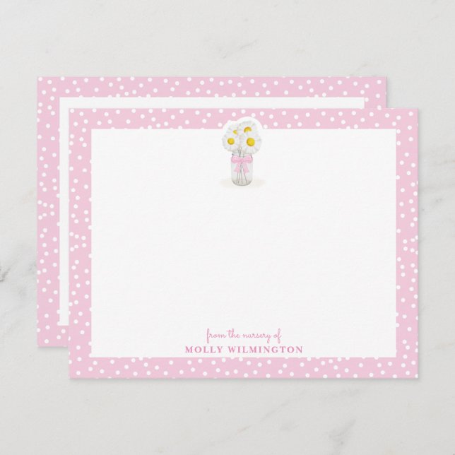 Floral Mason Jar Pink Bow Girl Baby Stationery Dankeskarte (Vorne/Hinten)
