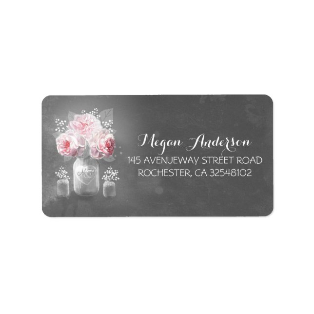 Floral Mason Jar Rustic Chalkboard Wedding Adressaufkleber (Vorne)