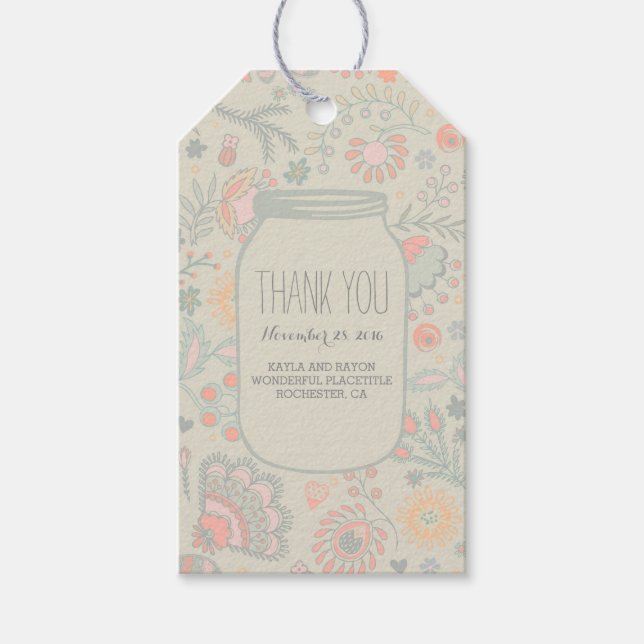 Floral Mason Jar Rustic Wedding Geschenkanhänger (Vorderseite)