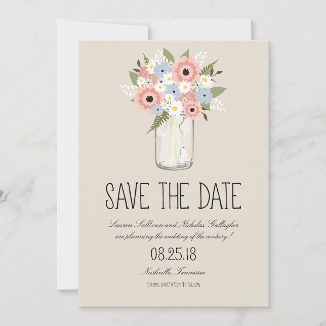 Floral Mason Jar Save the Date (Vorderseite)