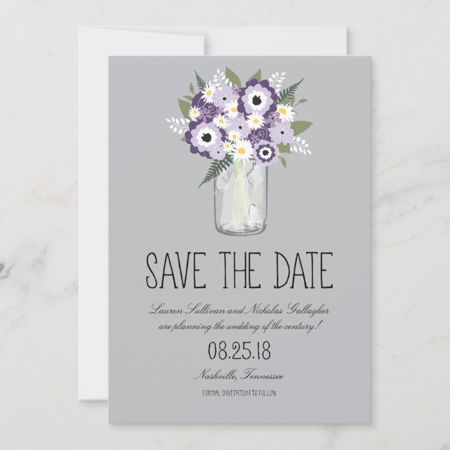 Floral Mason Jar Save the Date (Vorderseite)