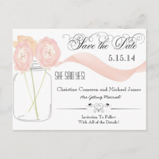 Floral Mason Jar Save the Date Postkarten