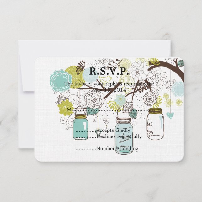 Floral Mason Jars Wedding RSVP Karte (Vorderseite)