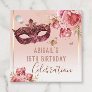 Floral Masquerade Pink Happy 15. Geburtstag Geschenkanhänger