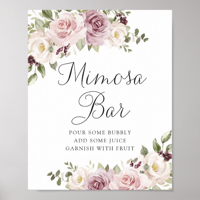 Floral Mauve Blush Elegante Wedding Mimosa Bar Poster (Vorne)
